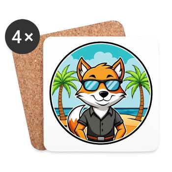 English Foxhound Dog Breed Cartoon Sunglass Beach - Coasters (set of 4) - white - Front