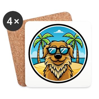 Frisian Water Dog Breed Cartoon Sunglasses Beach - Coasters (set of 4) - white - Front