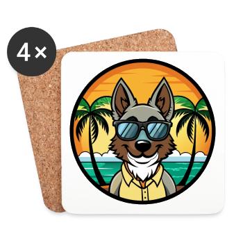 Georgian Shepherd Dog Breed Cartoon Sunglass Beach - Coasters (set of 4) - white - Front