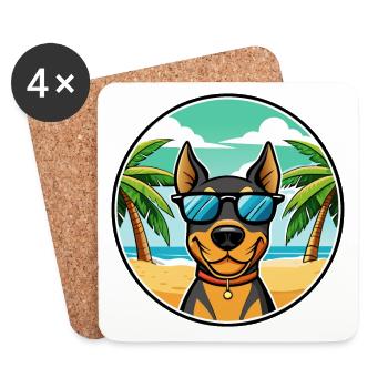 Deutscher Pinscher Hund Rasse Cartoon Sonnenbrille Strand - Untersetzer (4er-Set) - Weiß - Vorne