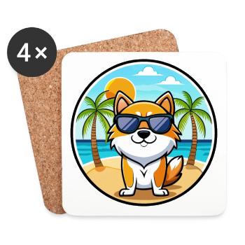 Hokkaido Dog Breed Cartoon Sunglasses Beach - Coasters (set of 4) - white - Front