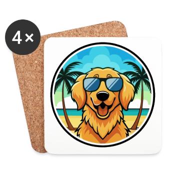Golden Retriever Dog Breed Cartoon Sunglass Beach - Coasters (set of 4) - white - Front
