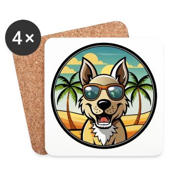 Indien Paria Chien Race Dessin Animé Lunettes De Soleil Plage - Dessous de verre (lot de 4) - blanc - Devant