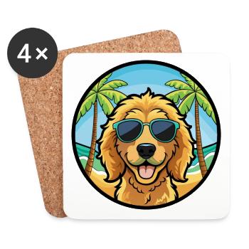 Goldendoodle Chien Race Dessin Animé Lunettes De Soleil Plage - Dessous de verre (lot de 4) - blanc - Devant