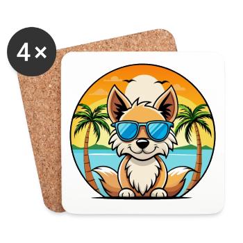 Lunettes de soleil de dessin animé de race de chien Spitz indien plage - Dessous de verre (lot de 4) - blanc - Devant