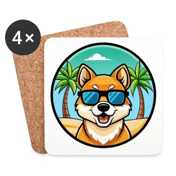 Jindo Dog Breed Cartoon Sunglasses Beach - Coasters (set of 4) - white - Front