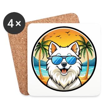 Lunettes de soleil de dessin animé de race de chien Spitz japonais plage - Dessous de verre (lot de 4) - blanc - Devant