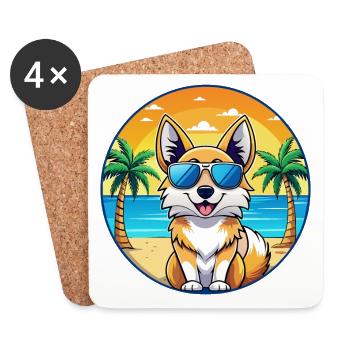Icelandic Sheepdog Breed Cartoon Sunglasses Beach - Coasters (set of 4) - white - Front