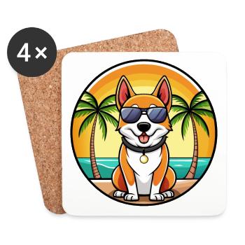 Terrier japonais chien race dessin animé lunettes de soleil plage - Dessous de verre (lot de 4) - blanc - Devant
