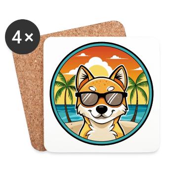 Kishu Ken Hunderasse Cartoon Sonnenbrille Strand - Untersetzer (4er-Set) - Weiß - Vorne