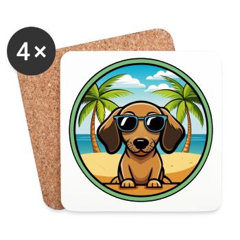 Miniatur Dackel Hund Rasse Cartoon Sonnenbrille - Untersetzer (4er-Set) - Weiß - Vorne