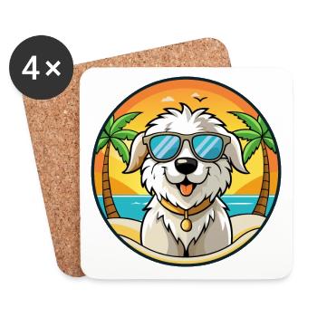 Maremma Sheepdog Breed Cartoon Sunglasses Beach - Coasters (set of 4) - white - Front