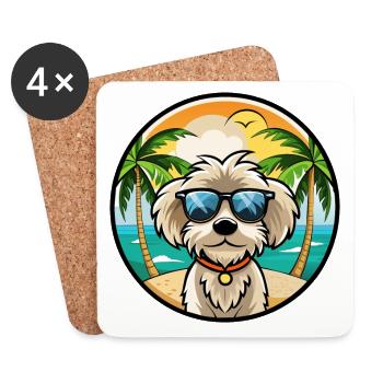 Maltipoo Hunderasse Cartoon Sonnenbrille Strand - Untersetzer (4er-Set) - Weiß - Vorne