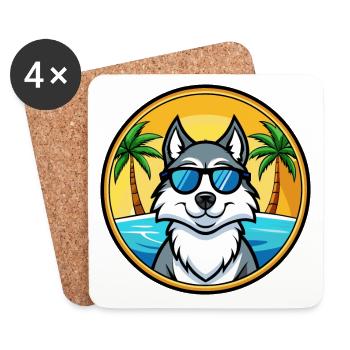 Husky Chien Race Dessin Animé Lunettes De Soleil Plage - Dessous de verre (lot de 4) - blanc - Devant