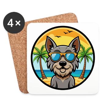 Mittelschnauze Chien Race Dessin Animé Lunettes De Soleil Plage - Dessous de verre (lot de 4) - blanc - Devant