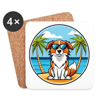 Nederlandse Kooikerhondje Hunderasse Cartoon Strand - Untersetzer (4er-Set) - Weiß - Vorne