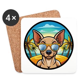 Mexicain Race Chien Sans Poils, Dessin Animé, Lunettes De Soleil, Plage - Dessous de verre (lot de 4) - blanc - Devant