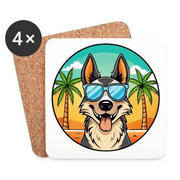 Chien de berger nord-américain race dessin animé plage - Dessous de verre (lot de 4) - blanc - Devant