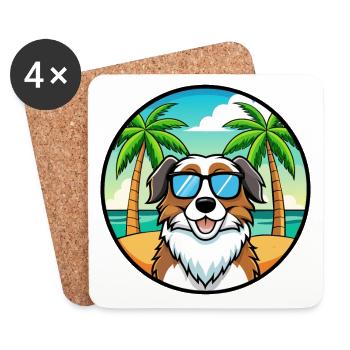 Landseer Chien Race Dessin Animé Lunettes de Soleil Plage - Dessous de verre (lot de 4) - blanc - Devant