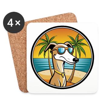 Vieux lévrier croate race de chien dessin animé plage - Dessous de verre (lot de 4) - blanc - Devant