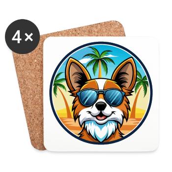 Papillon Chien Race Dessin Animé Lunettes de Soleil Plage - Dessous de verre (lot de 4) - blanc - Devant