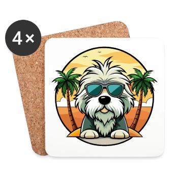 Vieux chien de berger anglais race dessin animé lunettes de soleil plage - Dessous de verre (lot de 4) - blanc - Devant