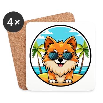 Poméranie Spitz allemand race de chien Cartoon Beach - Dessous de verre (lot de 4) - blanc - Devant