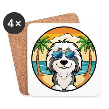 Lunettes de soleil polonaises de race de chien de berger des plaines de dessin animé - Dessous de verre (lot de 4) - blanc - Devant