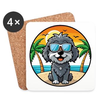 Portuguese Water Dog Breed Cartoon Sunglass Beach - Coasters (set of 4) - white - Front