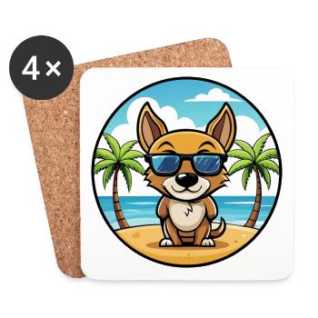 St Miguel Cattle Dog Breed Cartoon Sunglass Beach - Coasters (set of 4) - white - Front