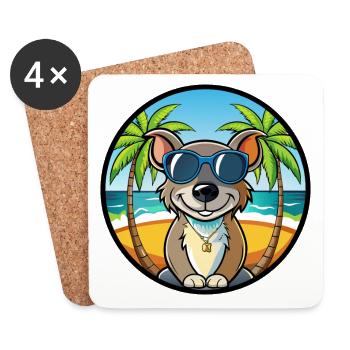 Ratonero Murciano Dog Breed Cartoon Sunglass Beach - Coasters (set of 4) - white - Front