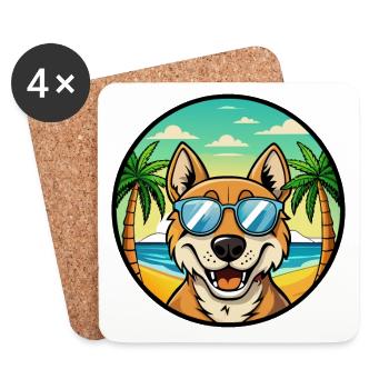 Russian Hound Dog Breed Cartoon Sunglasses Beach - Coasters (set of 4) - white - Front