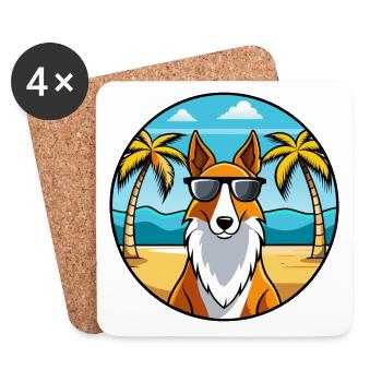 Smooth Collie Dog Breed Cartoon Sunglasses Beach - Coasters (set of 4) - white - Front