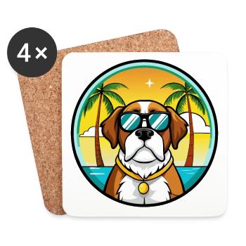 St Bernard Dog Breed Cartoon Sunglasses Beach - Coasters (set of 4) - white - Front