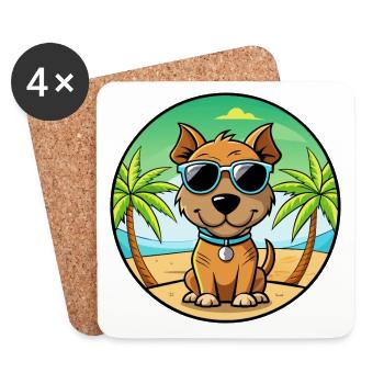 Teddy Roosevelt Terrier Race Chien Dessin Animé Plage - Dessous de verre (lot de 4) - blanc - Devant