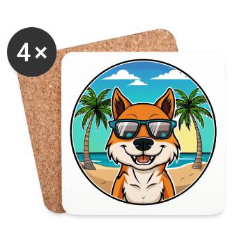 Taigan Kyrgyz Taighany Dog Breed Cartoon Beach - Coasters (set of 4) - white - Front