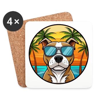Staffordshire Bull Terrier Dog Breed Cartoon Beach - Coasters (set of 4) - white - Front
