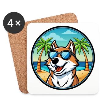 Chien courant tricolore sibérien race chien dessin animé plage - Dessous de verre (lot de 4) - blanc - Devant