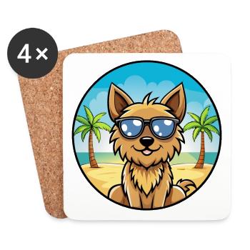 Silky Terrier Chien Race Dessin Animé Lunettes De Soleil Plage - Dessous de verre (lot de 4) - blanc - Devant