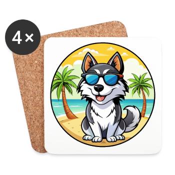Siberian Husky Chien Race Dessin Animé Lunettes De Soleil Plage - Dessous de verre (lot de 4) - blanc - Devant
