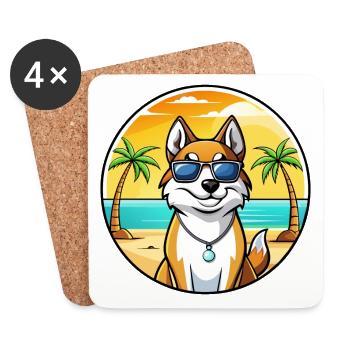 Lunettes de soleil de dessin animé Laika Dog Breed de Sibérie occidentale - Dessous de verre (lot de 4) - blanc - Devant