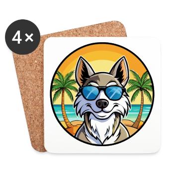 Tamaskan Dog Breed Cartoon Sunglasses Beach - Coasters (set of 4) - white - Front