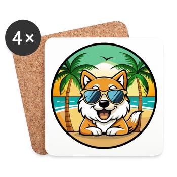 Spitz Chien Race Dessin Animé Lunettes De Soleil Plage - Dessous de verre (lot de 4) - blanc - Devant