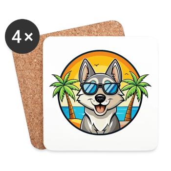 Chien d’élan suédois race dessin animé lunettes de soleil plage - Dessous de verre (lot de 4) - blanc - Devant