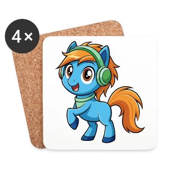 Poney Drôle Dessin Animé Personnage Casque Musique - Dessous de verre (lot de 4) - blanc - Devant