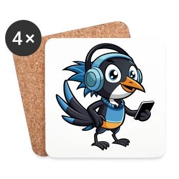 Magpie Drôle Dessin Animé Personnage Casque Musique - Dessous de verre (lot de 4) - blanc - Devant