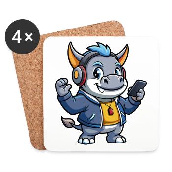 Rhino Funny Cartoon Character Musique de casque - Dessous de verre (lot de 4) - blanc - Devant