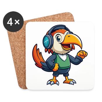 Toucan Funny Cartoon Character Musique de casque - Dessous de verre (lot de 4) - blanc - Devant