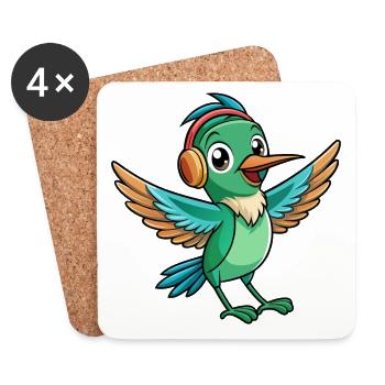 Hummingbird Funny Cartoon Animal Headphone Music - Coasters (set of 4) - white - Front