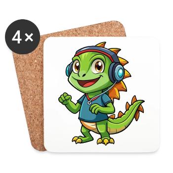 Iguana Funny Cartoon Character Headphone Music - Coasters (set of 4) - white - Front